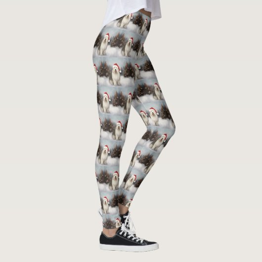 Oud Engels Sheepdog in Sneeuw Kerstmis Leggings (Rechts)