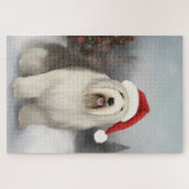 Oud Engels Sheepdog in Sneeuw Kerstmis Legpuzzel (Horizontaal)