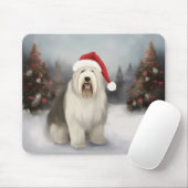 Oud Engels Sheepdog in Sneeuw Kerstmis Muismat (Met muis)