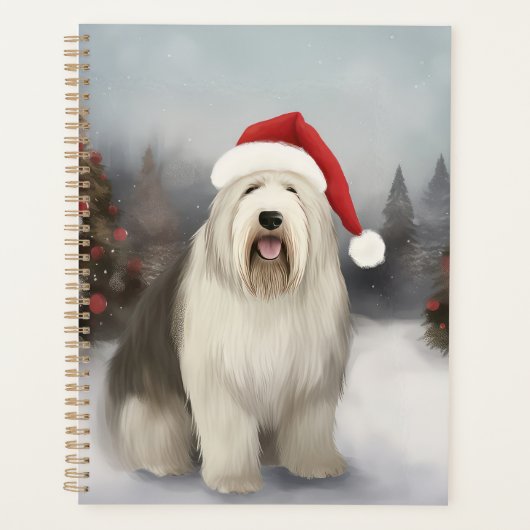 Oud Engels Sheepdog in Sneeuw Kerstmis Planner (Voorkant)