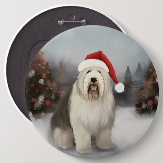 Oud Engels Sheepdog in Sneeuw Kerstmis Ronde Button 6,0 Cm (Voorkant /achterkant)
