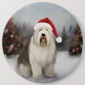 Oud Engels Sheepdog in Sneeuw Kerstmis Ronde Button 6,0 Cm (Voorkant)