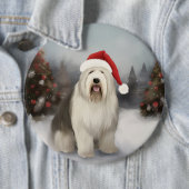 Oud Engels Sheepdog in Sneeuw Kerstmis Ronde Button 6,0 Cm (In situ)