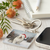 Oud Engels Sheepdog in Sneeuw Kerstmis Sleutelhanger (Voorkant Rechts)