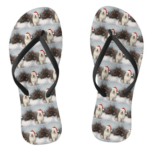 Oud Engels Sheepdog in Sneeuw Kerstmis Teenslippers (Voetbed)