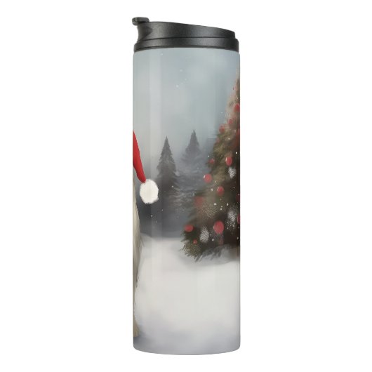 Oud Engels Sheepdog in Sneeuw Kerstmis Thermosbeker (Geroteerd rechts)