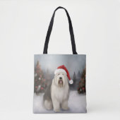 Oud Engels Sheepdog in Sneeuw Kerstmis Tote Bag (Voorkant)