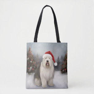 Oud Engels Sheepdog in Sneeuw Kerstmis Tote Bag