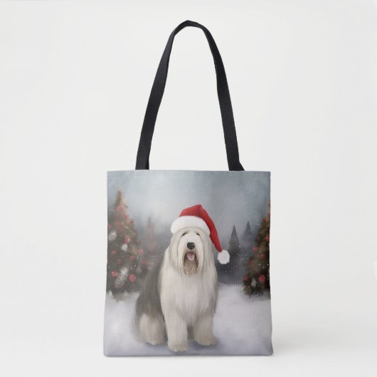 Oud Engels Sheepdog in Sneeuw Kerstmis Tote Bag (Voorkant)