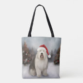 Oud Engels Sheepdog in Sneeuw Kerstmis Tote Bag (Achterkant)