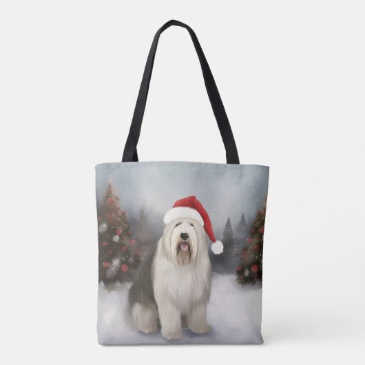 Oud Engels Sheepdog in Sneeuw Kerstmis Tote Bag (Achterkant)