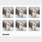 Oud Engels Sheepdog in Sneeuw Kerstmis Vierkante Sticker (Vel)