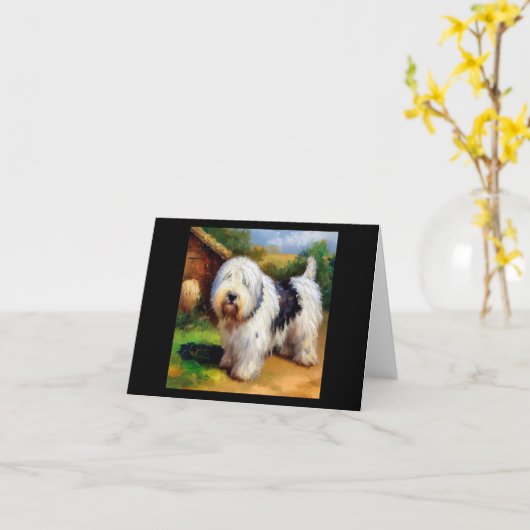 Oud Engels Sheepdog Kaart (Gele Bloem)