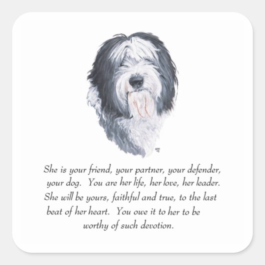Oud Engels Sheepdog Keepsakes Vierkante Sticker (Voorkant)