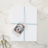 Oud Engels Sheepdog Kerstkrans feestelijke pup Cadeaulabel (Met Touw)