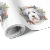Oud Engels Sheepdog Kerstkrans feestelijke pup Cadeaupapier (Rol Hoek)