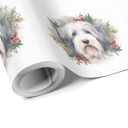 Oud Engels Sheepdog Kerstkrans feestelijke pup Cadeaupapier (Rol Hoek)