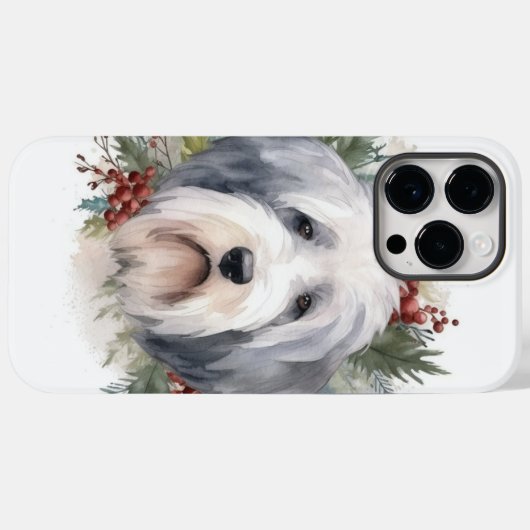 Oud Engels Sheepdog Kerstkrans feestelijke pup Case-Mate iPhone Case (Achterkant (horizontaal))
