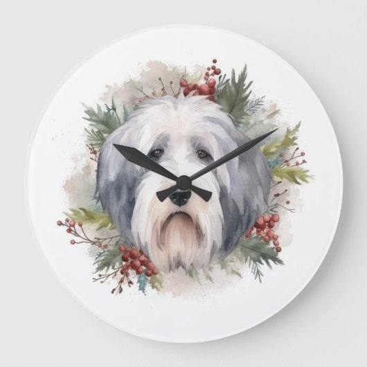 Oud Engels Sheepdog Kerstkrans feestelijke pup Grote Klok (Voorkant)