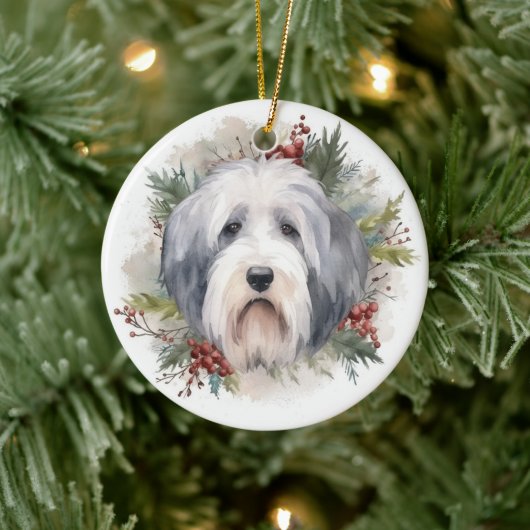 Oud Engels Sheepdog Kerstkrans feestelijke pup Keramisch Ornament (Boom)