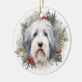 Oud Engels Sheepdog Kerstkrans feestelijke pup Keramisch Ornament (Links)