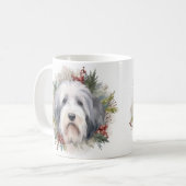 Oud Engels Sheepdog Kerstkrans feestelijke pup Koffiemok (Voorkant links)