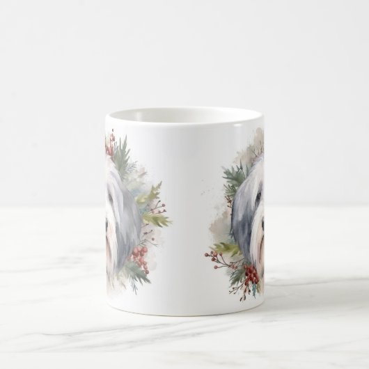 Oud Engels Sheepdog Kerstkrans feestelijke pup Koffiemok (Center)