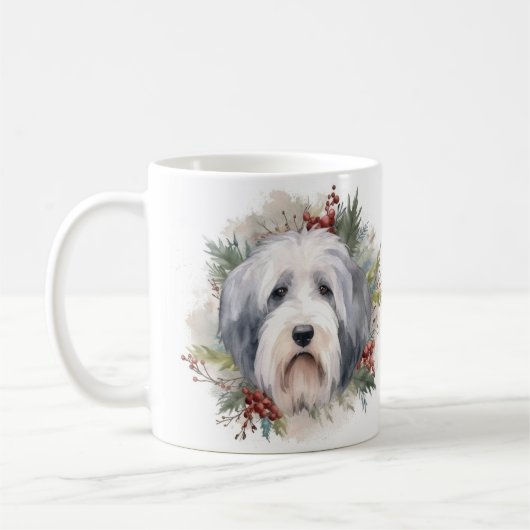 Oud Engels Sheepdog Kerstkrans feestelijke pup Koffiemok (Links)