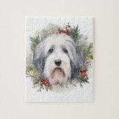 Oud Engels Sheepdog Kerstkrans feestelijke pup Legpuzzel (Verticaal)