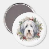 Oud Engels Sheepdog Kerstkrans feestelijke pup Magneet (Voorkant / Achterkant)