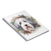 Oud Engels Sheepdog Kerstkrans feestelijke pup Notitieboek (Rechterzijde)