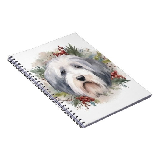 Oud Engels Sheepdog Kerstkrans feestelijke pup Notitieboek (Rechterzijde)