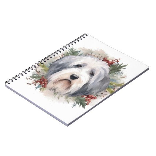 Oud Engels Sheepdog Kerstkrans feestelijke pup Notitieboek (Linkerzijde)