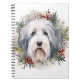 Oud Engels Sheepdog Kerstkrans feestelijke pup Notitieboek (Voorkant)