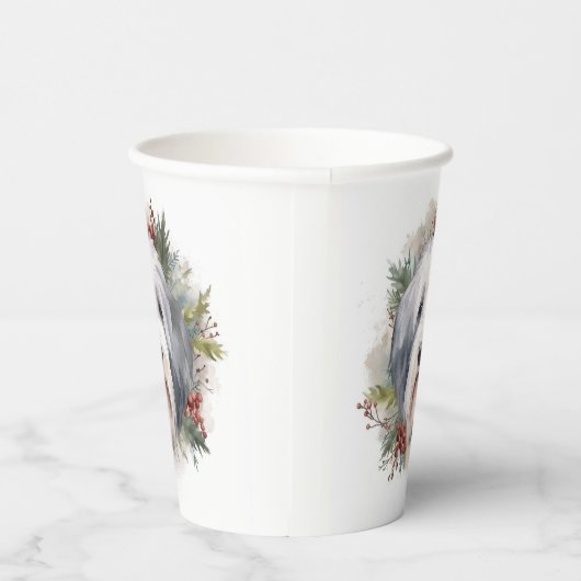 Oud Engels Sheepdog Kerstkrans feestelijke pup Papieren Bekers (Rechts)