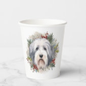 Oud Engels Sheepdog Kerstkrans feestelijke pup Papieren Bekers (Voorkant)