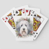 Oud Engels Sheepdog Kerstkrans feestelijke pup Pokerkaarten (Achterkant)