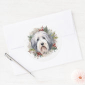 Oud Engels Sheepdog Kerstkrans feestelijke pup Ronde Sticker (Envelop)