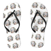 Oud Engels Sheepdog Kerstkrans feestelijke pup Teenslippers (Voetbed)