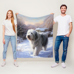 Oud Engels Sheepdog Laat het sneeuwen Kerstmis Fleece Deken