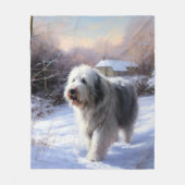 Oud Engels Sheepdog Laat het sneeuwen Kerstmis Fleece Deken (Voorkant)