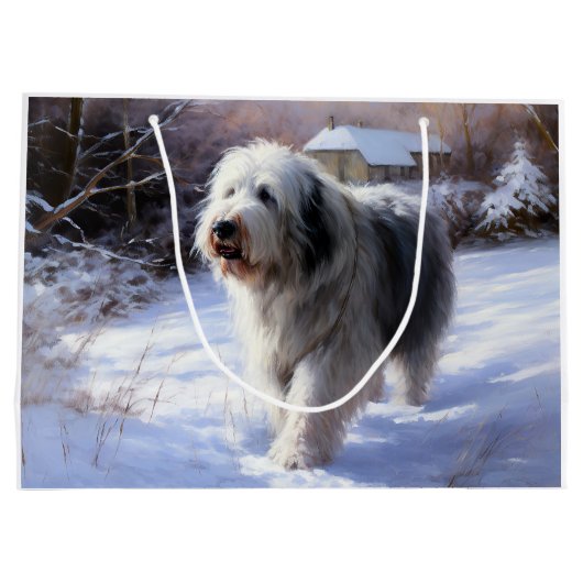 Oud Engels Sheepdog Laat het sneeuwen Kerstmis Groot Cadeauzakje (Achterkant)