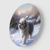 Oud Engels Sheepdog Laat het sneeuwen Kerstmis Grote Klok (Hoek)