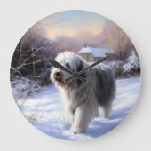 Oud Engels Sheepdog Laat het sneeuwen Kerstmis Grote Klok (Voorkant)