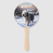 Oud Engels Sheepdog Laat het sneeuwen Kerstmis Handwaaier (Achterkant)