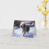Oud Engels Sheepdog Laat het sneeuwen Kerstmis Kaart (Gele Bloem)
