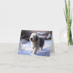 Oud Engels Sheepdog Laat het sneeuwen Kerstmis Kaart