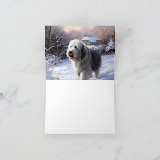 Oud Engels Sheepdog Laat het sneeuwen Kerstmis Kaart (Binnen)