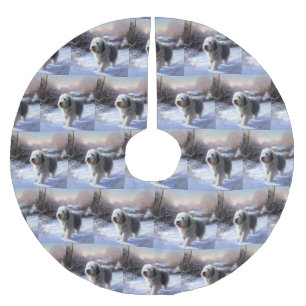 Oud Engels Sheepdog Laat het sneeuwen Kerstmis Kerstboom Rok