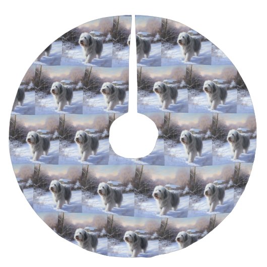 Oud Engels Sheepdog Laat het sneeuwen Kerstmis Kerstboom Rok (Voorkant)